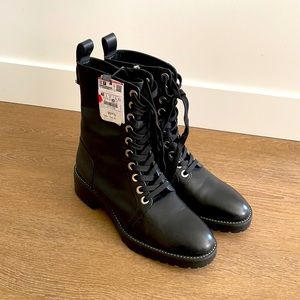 NWT Zara military style leather boots